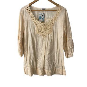 NWT Siganka Ivory 3/4 Sleeve Lace Lightweight Tunic Coverup Blouse Size Small S